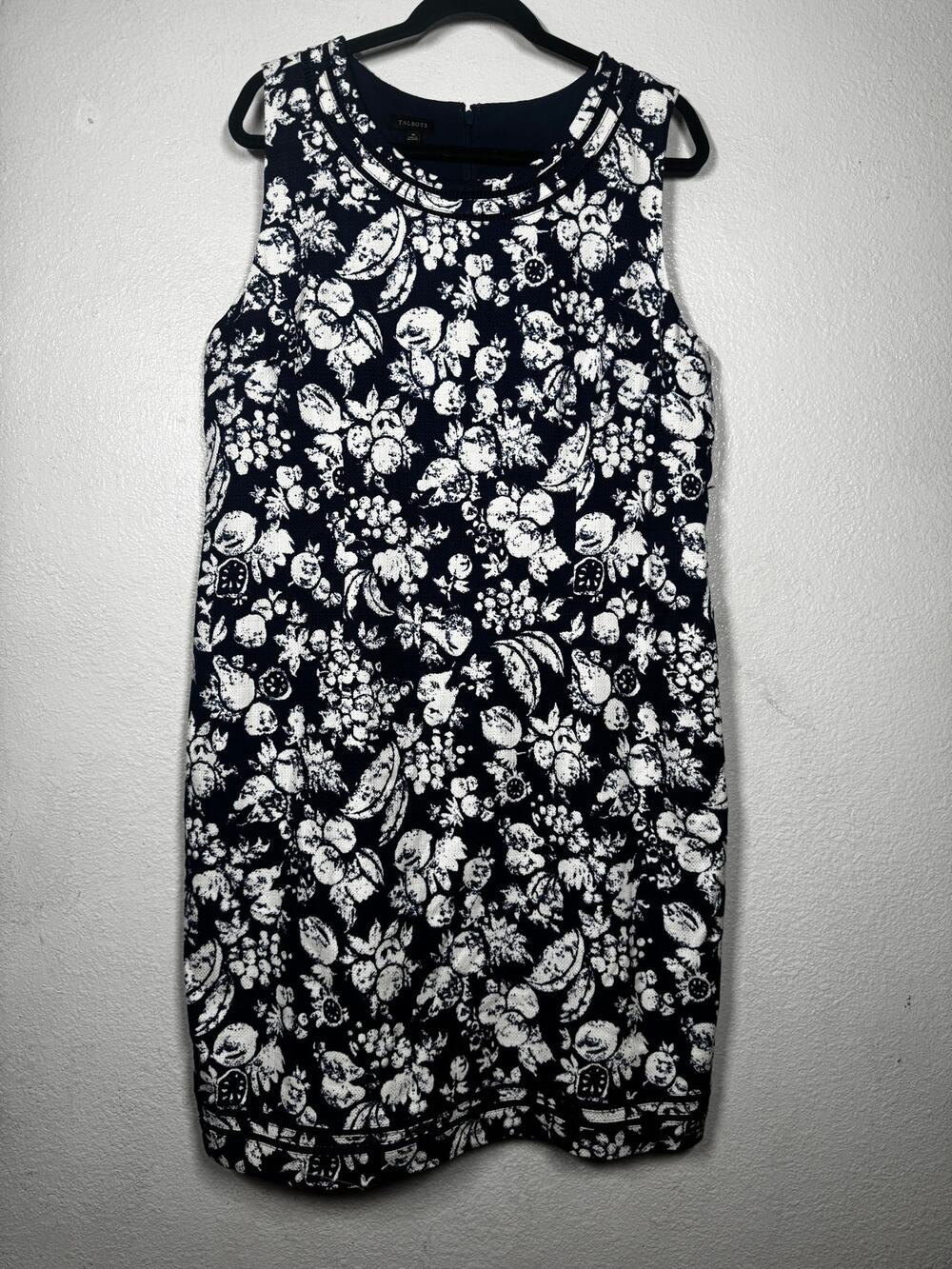 New Talbots Floral Shift Dress Navy Blue White Sz 16/XL Textured